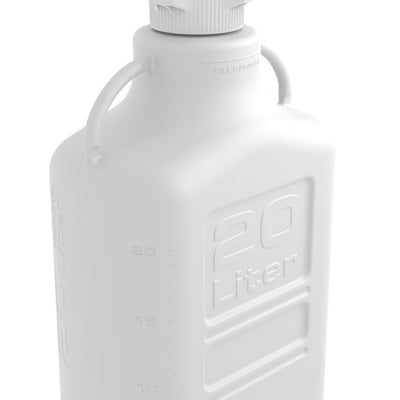 EZwaste® HD Safety Vent Carboy 20L HDPE with VersaCap® 83mm, 4 ports for 1/8" OD Tubing, 4 ports for 1/4" OD Tubing