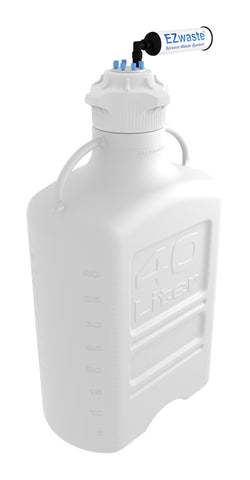 EZwaste® XL Safety Vent Carboy 40L HDPE with VersaCap® 120mm, 6 Ports for 1/8'' OD Tubing and a Chemical Exhaust Filter - SolventWaste.com