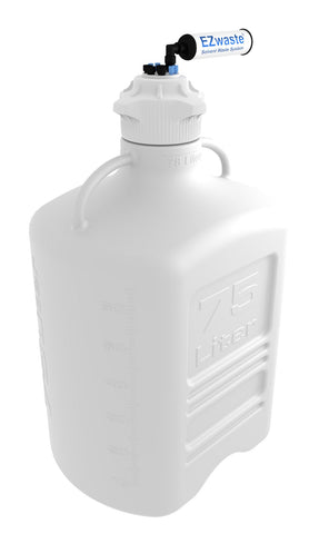 EZwaste® XL Safety Vent Carboy 75L HDPE with VersaCap® 120mm, 4 Ports for 1/8” OD Tubing, 4 Ports for ¼” OD Tubing and a Chemical Exhaust Filter - SolventWaste.com