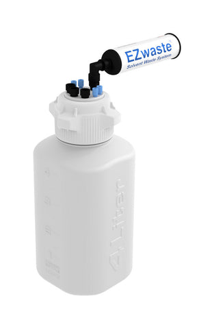 EZwaste® HD Safety Vent Bottle 4L HDPE with VersaCap® 83mm, 4 ports for 1/8" OD Tubing, 3 ports for 1/4" OD Tubing - SolventWaste.com