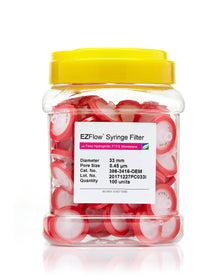 EZFlow® 33mm Syringe Filter, .45µm Hydrophilic PTFE, 100/pack - SolventWaste.com
