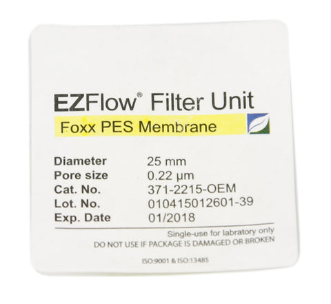 EZFlow® 25mm Syringe Filter, .2µm PES, Sterile, 100/pack - SolventWaste.com
