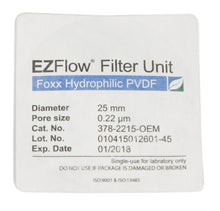 EZFlow® 25mm Sterile Syringe Filter, .2µm Hydrophilic PVDF, 25mm, 100/pack - SolventWaste.com
