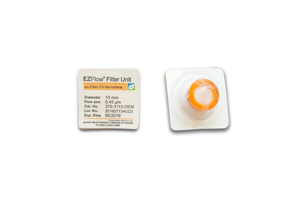 EZFlow® Syringe Filter, CA, 0.45µm, 13mm, Sterile, 100/pack - SolventWaste.com