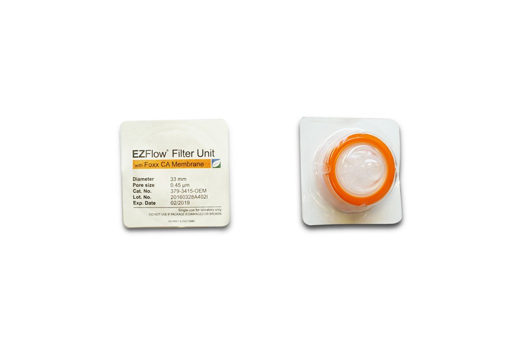 EZFlow® Syringe Filter, CA, 0.45µm, 33mm, Sterile, 100/pack - SolventWaste.com