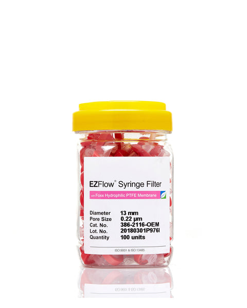 EZFlow® 13mm Syringe Filter, .2µm Hydrophilic PTFE, 100/pack - SolventWaste.com