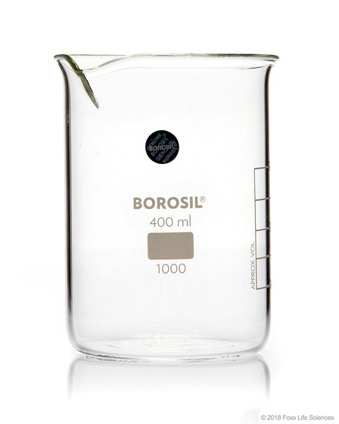Borosil® Beaker Griffin Low Form with Spout Graduated ISO 3819 Borosilicate 400mL CS/40 - SolventWaste.com