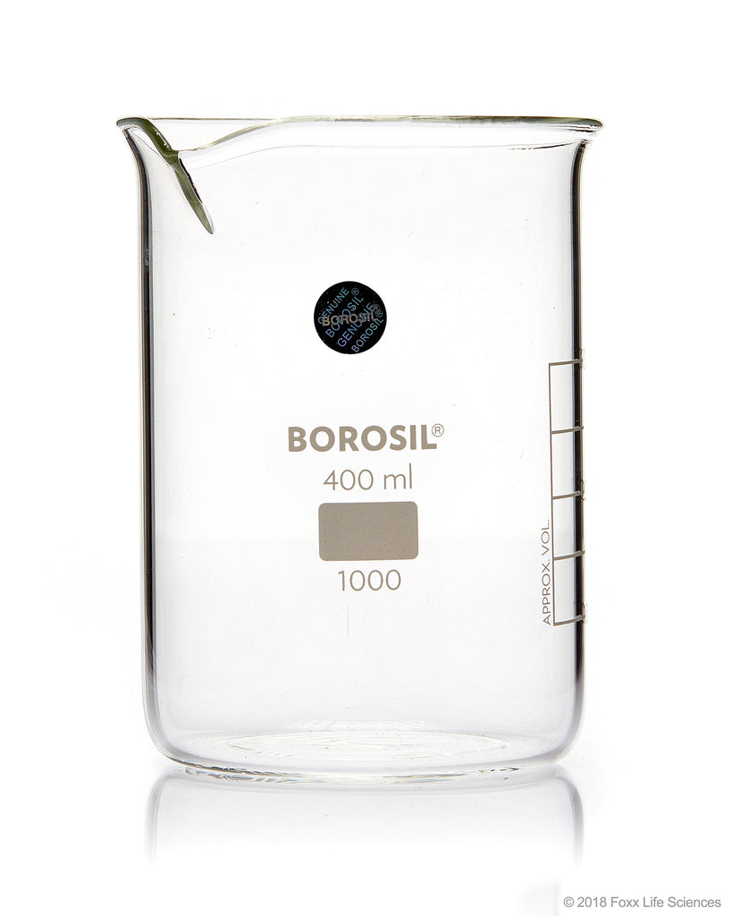 Borosil® Beaker Griffin Low Form with Spout Graduated ISO 3819 Borosilicate 400mL CS/40 - SolventWaste.com