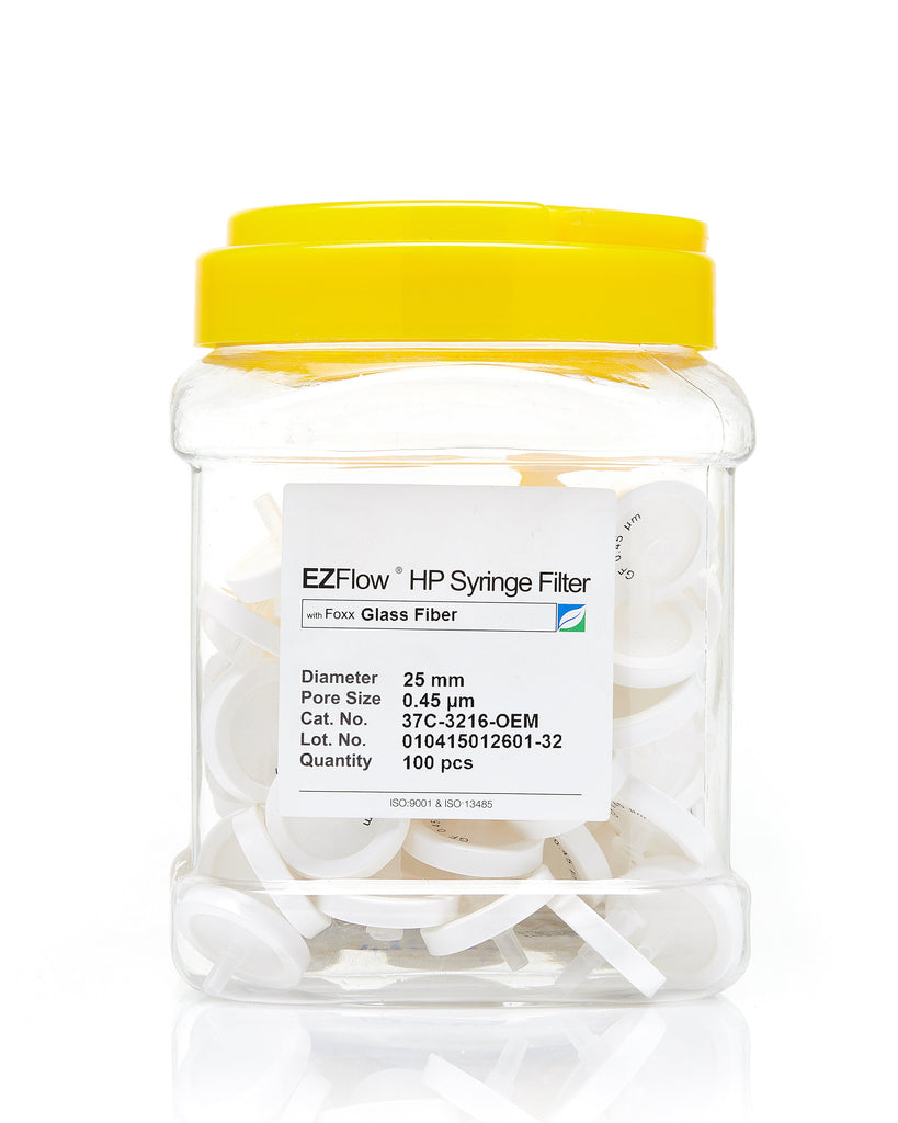 EZFlow® 25mm Syringe Filter, .45µm Glass Fiber, 100/pack - SolventWaste.com