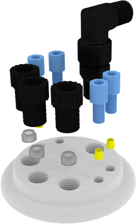 EZwaste® HD Safety Vent Carboy 10L HDPE with VersaCap® 83mm, 4 ports for 1/8" OD Tubing, 3 ports for 1/4" OD Tubing - SolventWaste.com