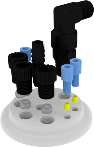 EZwaste® HD Safety Vent Carboy 10L HDPE with VersaCap® 83mm, 4 ports for 1/8" OD Tubing, 3 ports for 1/4" OD Tubing, 1 port for 1/4" HB or 3/8" HB - SolventWaste.com