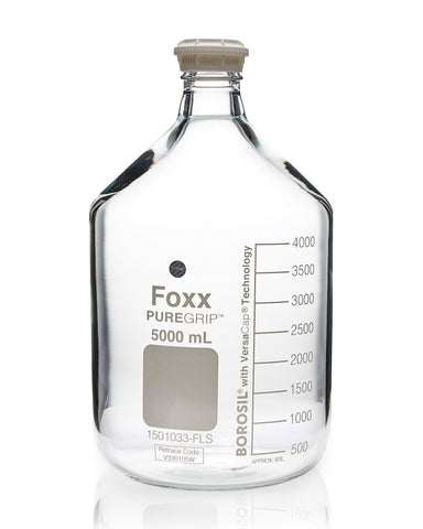 PUREGRIP® Bottles - Reagent - Transparent  Graduated with GL45 Screw Cap and Pouring Ring - 5000mL - 1EA - SolventWaste.com