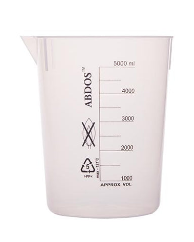 Abdos Printed Plastic Beakers, Polypropylene (PP) 5000ml, 2/CS