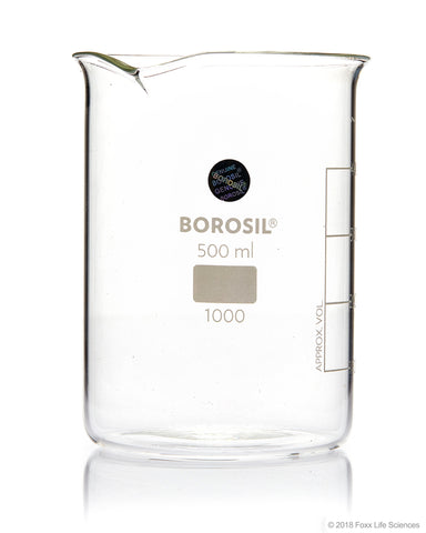 Borosil® Beaker Griffin Low Form with Spout Graduated ISO 3819 Borosilicate 500mL CS/40 - SolventWaste.com