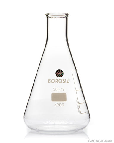 Borosil® Erlenmeyer Conical Flasks Narrow Mouth I/C Stopper 2000mL CS/10 - SolventWaste.com