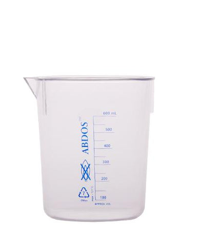 Abdos Printed Beakers without Handle, TPX Polymethyl pentene (PMP) 500ml, 6/CS