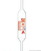 Borosil Volumetric Pipette Bulb Pipette Class A Accuracy ASTM Batch Certificate 50mL Borosilicate - SolventWaste.com