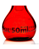 Amber Volumetric Flask - Wide Neck - With Glass I/C Stopper - Class A - Ind Cert 50 mL - SolventWaste.com