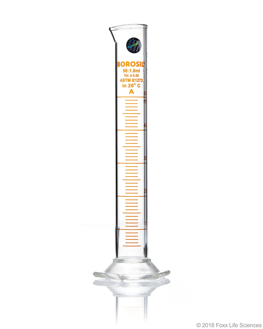 Graduated Measuring Cylinder Hexagonal Base - 50 mL Borosilicate - CS/5 - To Contain - SolventWaste.com