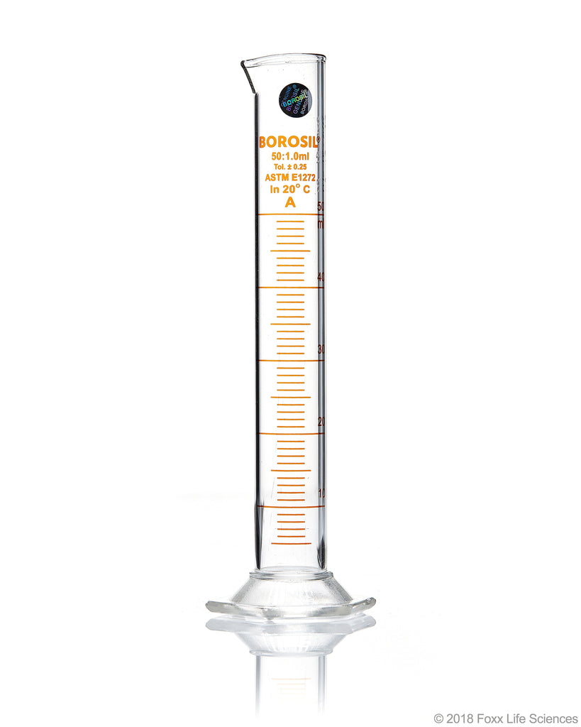 Graduated Measuring Cylinder Hexagonal Base - 50 mL Borosilicate - CS/5 - To Contain - SolventWaste.com