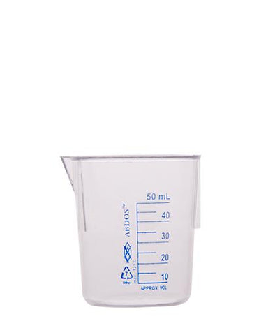 Abdos Printed Beakers without Handle, TPX Polymethyl pentene (PMP) 50ml, 12/CS