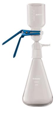 Borosil® Vacuum Borosilicate Glass Filtration Assembly 47MM - 2000 ml flask 300 ml funnel with aluminium clamp - SolventWaste.com