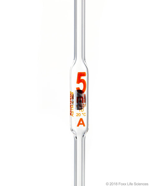 Borosil Volumetric Pipette Bulb Pipette Class A Accuracy ASTM Batch Certificate 5mL Borosilicate - SolventWaste.com