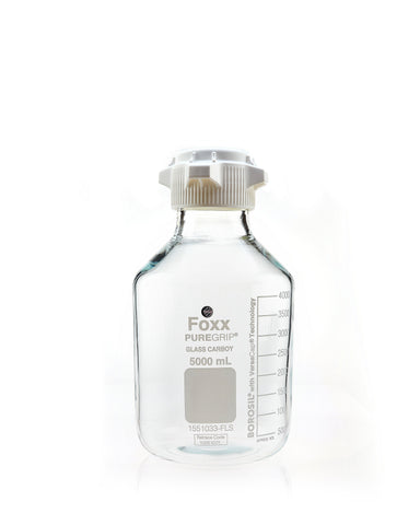 PUREGRIP® Glass Carboys - Round - Clear - 83B VersaCap® - 5 L - 1/EA - SolventWaste.com