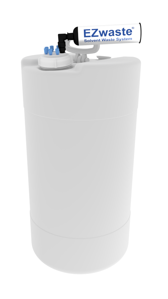 EZwaste® XL UN/DOT Filter Kit, VersaCap S-70 w/ Threaded Adapter, 4 Ports for 1/8” OD Tubing, 3 Ports for ¼” OD Tubing with 60L Container - SolventWaste.com