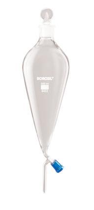Borosil® Funnels - Separatory - Pear-Shaped - Boroflo PTFE Screw Thread - 60mL - 14/23 - CS/10 - SolventWaste.com
