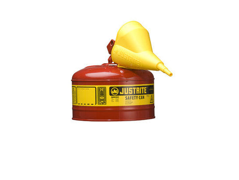 Type I Steel Safety Can for flammables, with Funnel, 2.5 gallon (9.5L), S/S flame arrester, self-close lid - SolventWaste.com