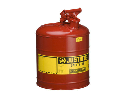 Type I Steel Safety Can for flammables, 5 gallon (19L), S/S flame arrester, self-close lid - SolventWaste.com