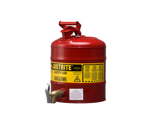 Type I Shelf Safety Can, 5 gallon, bottom 08902 faucet, S/S flame arrester, Steel - SolventWaste.com