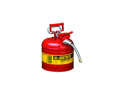Type II AccuFlow™ Steel Safety Can for flammables, 2 gal., S/S flame arrester, 5/8" metal hose - SolventWaste.com