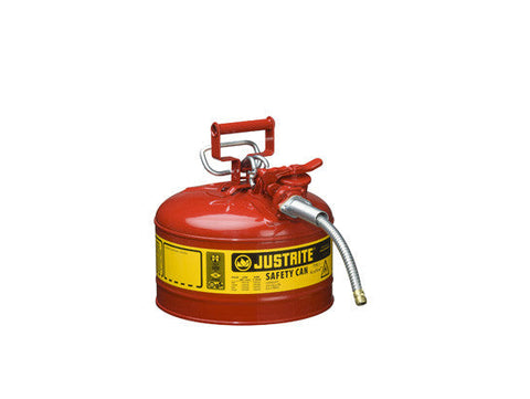 Type II AccuFlow™ Steel Safety Can for flammables, 2.5 gal., flame arrester, 5/8" metal hose - SolventWaste.com