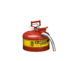 Type II AccuFlow™ Steel Safety Can for flammables, 2.5 gal., S/S flame arrester, 1" metal hose - SolventWaste.com