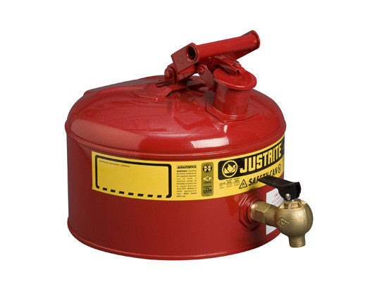 Type I Shelf Safety Can, 2.5 gallon, bottom 08540 faucet, S/S flame arrester, Steel - SolventWaste.com