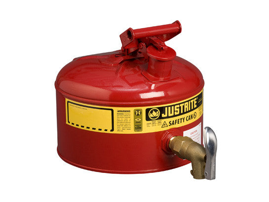 Type I Shelf Safety Can, 2.5 gallon, bottom 08902 faucet, S/S flame arrester, Steel - SolventWaste.com
