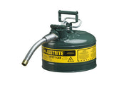 Type II AccuFlow™ Steel Safety Can for flammables, 2.5 gal., S/S flame arrester, 1" metal hose - SolventWaste.com