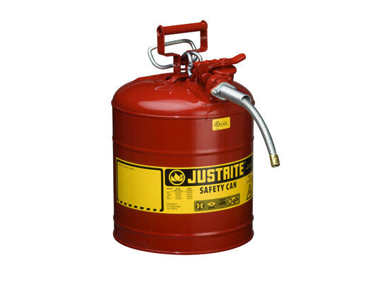 Type II AccuFlow™ Steel Safety Can for flammables, 5 gal., S/S flame arrester, 5/8" metal hose - SolventWaste.com