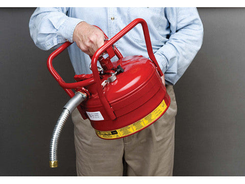 Type II AccuFlow™ D.O.T. Steel Safety Can, 2.5 gal., 1" metal hose, flame arrester, roll bars - SolventWaste.com