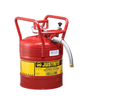Type II AccuFlow™ D.O.T. Steel Safety Can, 5 gal., 1" metal hose, flame arrester, roll bars - SolventWaste.com