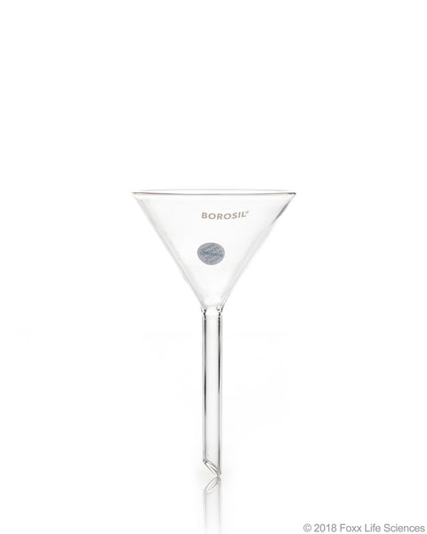 Borosil® Funnels - Short Stem - Plain - 60 deg 75 MM - ISO 4798 - 3.3 Borosilicate glass 20/CS - SolventWaste.com