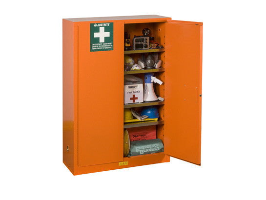 Emergency Preparedness Storage Cabinet for supplies, GloAlert™ Labels, 4 shelves, 2 keys - SolventWaste.com