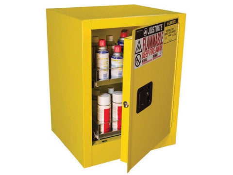 Sure-Grip® EX Benchtop Flammable Safety Cabinet, Cap. 24 aerosol cans, 2 drawers, 1 m/c door - SolventWaste.com
