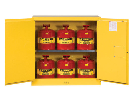 Sure-Grip® EX Safety Cabinet/Can Package, Cap. 30-gal. cabinet w/cans, 2 shlvs, 2 m/c doors - SolventWaste.com