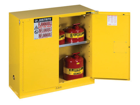 Sure-Grip® EX Flammable Safety Cabinet, Cap. 30 gallons, 1 shelf, 2 self-close doors - SolventWaste.com