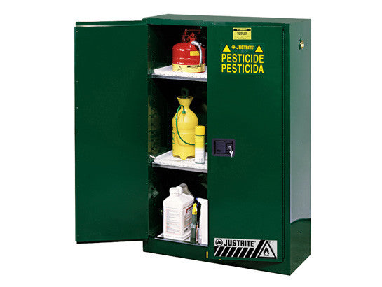 Sure-Grip® EX Pesticides Safety Cabinet, Cap. 45 gallons, 2 shelves, 2 manual-close doors - SolventWaste.com