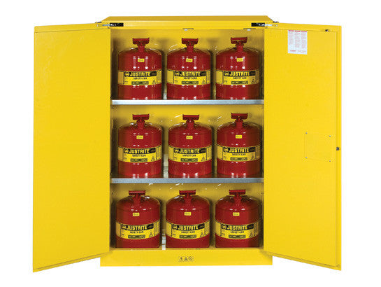 Sure-Grip® EX Safety Cabinet/Can Package, Cap. 45-gal. cabinet w/cans, 2 shlvs, 2 s/c doors - SolventWaste.com