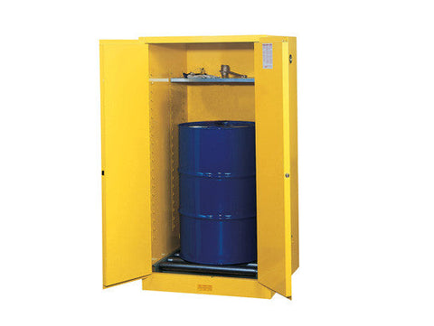 Sure-Grip® EX Vertical Drum Safety Cabinet and Drum Rollers, Cap. 55 gal., 1 shelf, 2 m/c doors - SolventWaste.com
